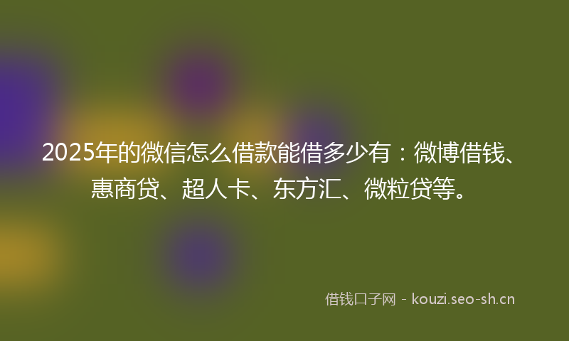 2025年的微信怎么借款能借多少有：微博借钱、惠商贷、超人卡、东方汇、微粒贷等。