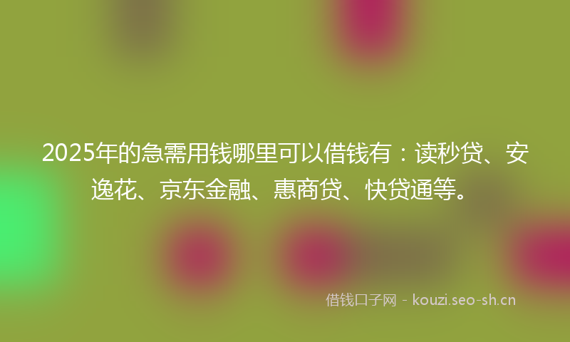 2025年的急需用钱哪里可以借钱有：读秒贷、安逸花、京东金融、惠商贷、快贷通等。