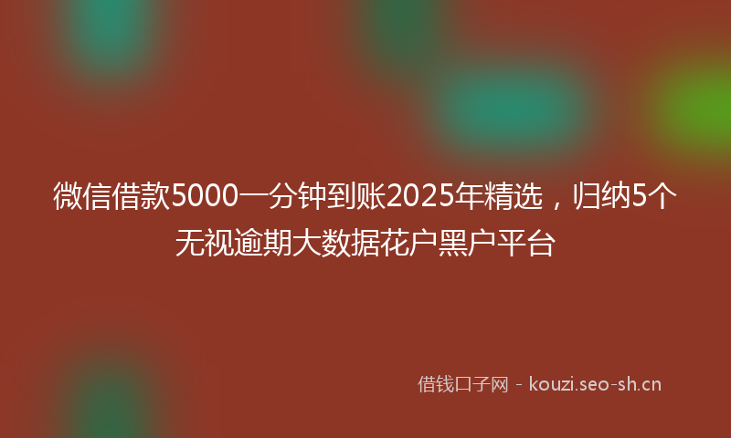 微信借款5000一分钟到账2025年精选，归纳5个无视逾期大数据花户黑户平台