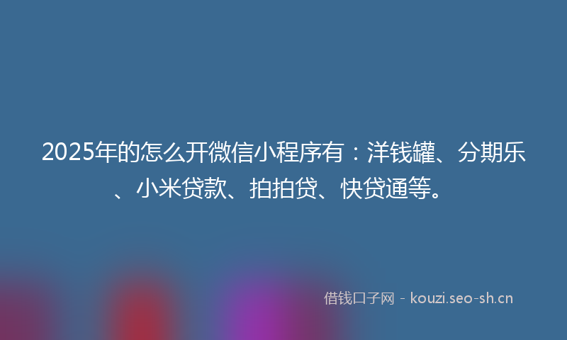 2025年的怎么开微信小程序有：洋钱罐、分期乐、小米贷款、拍拍贷、快贷通等。