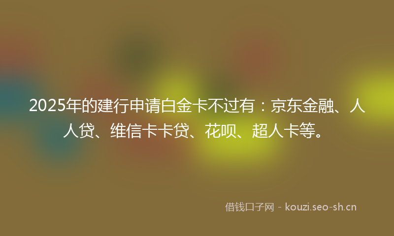 2025年的建行申请白金卡不过有：京东金融、人人贷、维信卡卡贷、花呗、超人卡等。