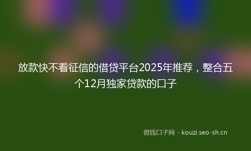 放款快不看征信的借贷平台2025年推荐，整合五个12月独家贷款的口子
