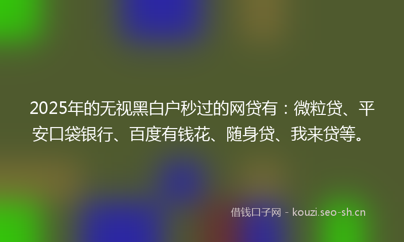 2025年的无视黑白户秒过的网贷有：微粒贷、平安口袋银行、百度有钱花、随身贷、我来贷等。