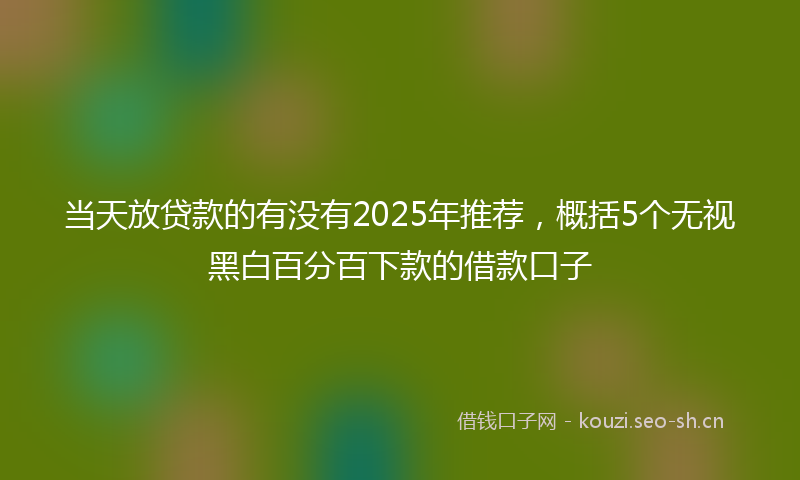 当天放贷款的有没有2025年推荐，概括5个无视黑白百分百下款的借款口子