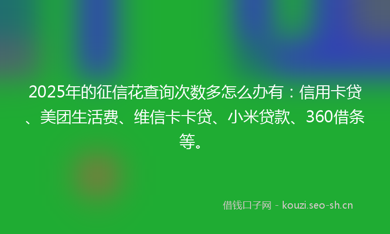 2025年的征信花查询次数多怎么办有：信用卡贷、美团生活费、维信卡卡贷、小米贷款、360借条等。