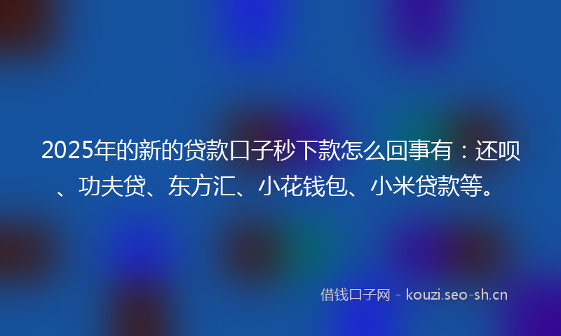 2025年的新的贷款口子秒下款怎么回事有：还呗、功夫贷、东方汇、小花钱包、小米贷款等。