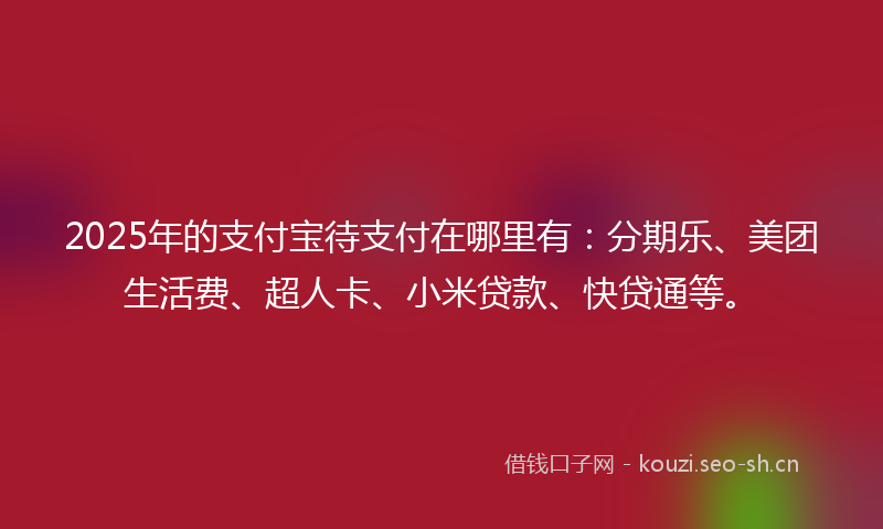 2025年的支付宝待支付在哪里有：分期乐、美团生活费、超人卡、小米贷款、快贷通等。