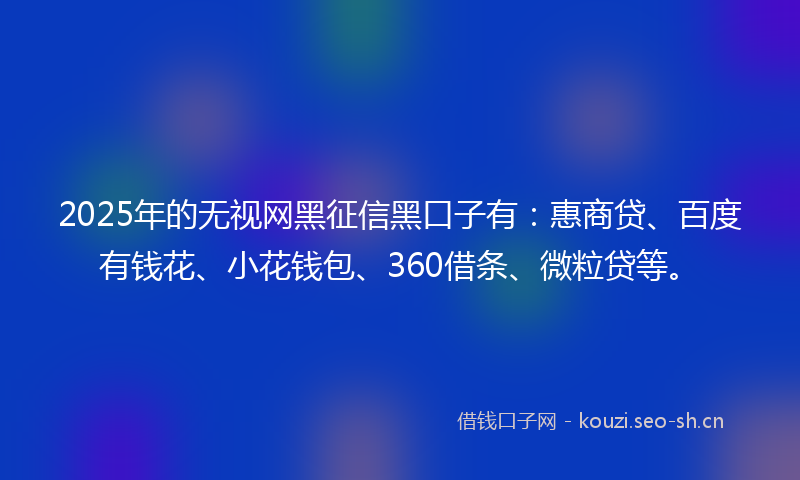 2025年的无视网黑征信黑口子有：惠商贷、百度有钱花、小花钱包、360借条、微粒贷等。