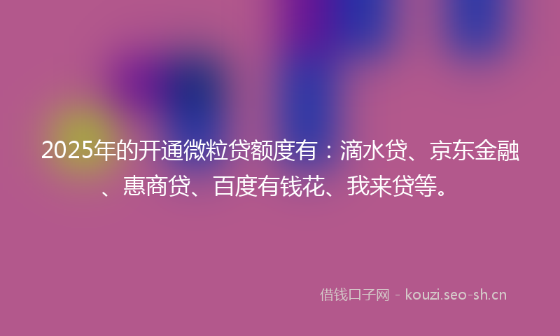 2025年的开通微粒贷额度有：滴水贷、京东金融、惠商贷、百度有钱花、我来贷等。