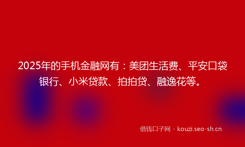 2025年的手机金融网有：美团生活费、平安口袋银行、小米贷款、拍拍贷、融逸花等。