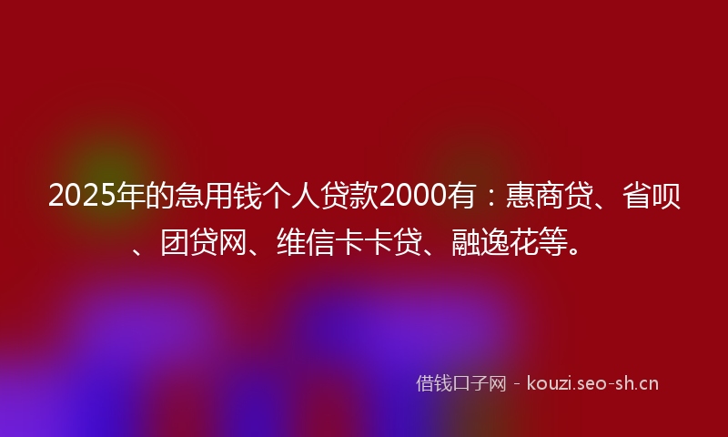 2025年的急用钱个人贷款2000有：惠商贷、省呗、团贷网、维信卡卡贷、融逸花等。