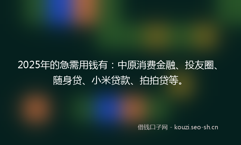 2025年的急需用钱有：中原消费金融、投友圈、随身贷、小米贷款、拍拍贷等。