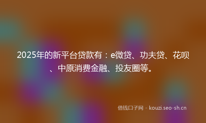 2025年的新平台贷款有：e微贷、功夫贷、花呗、中原消费金融、投友圈等。