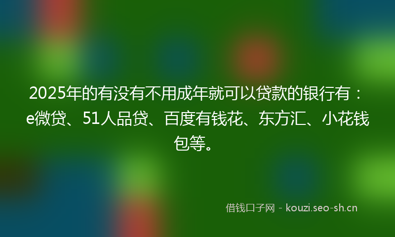 2025年的有没有不用成年就可以贷款的银行有：e微贷、51人品贷、百度有钱花、东方汇、小花钱包等。
