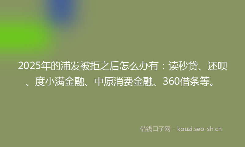 2025年的浦发被拒之后怎么办有：读秒贷、还呗、度小满金融、中原消费金融、360借条等。