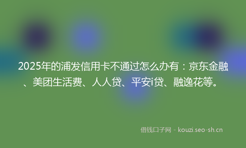 2025年的浦发信用卡不通过怎么办有：京东金融、美团生活费、人人贷、平安i贷、融逸花等。