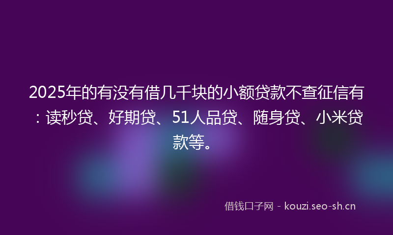 2025年的有没有借几千块的小额贷款不查征信有：读秒贷、好期贷、51人品贷、随身贷、小米贷款等。