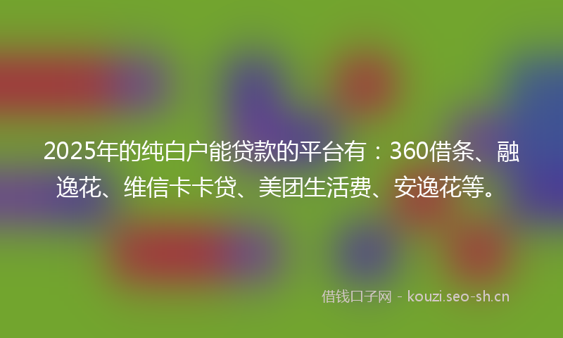 2025年的纯白户能贷款的平台有：360借条、融逸花、维信卡卡贷、美团生活费、安逸花等。