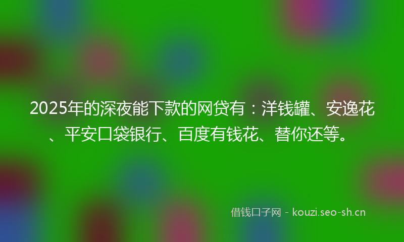 2025年的深夜能下款的网贷有：洋钱罐、安逸花、平安口袋银行、百度有钱花、替你还等。