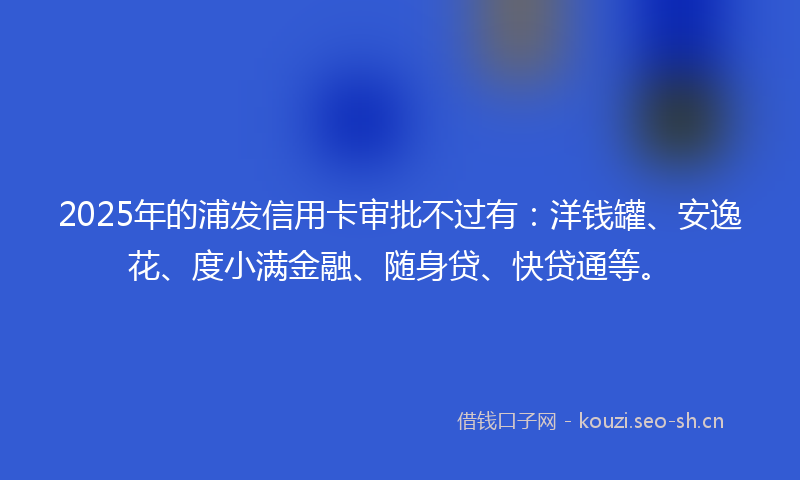 2025年的浦发信用卡审批不过有：洋钱罐、安逸花、度小满金融、随身贷、快贷通等。