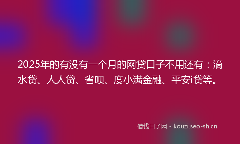2025年的有没有一个月的网贷口子不用还有:滴水贷、人人贷、省呗、度小满金融、平安i贷等。