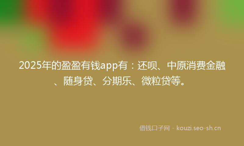 2025年的盈盈有钱app有：还呗、中原消费金融、随身贷、分期乐、微粒贷等。