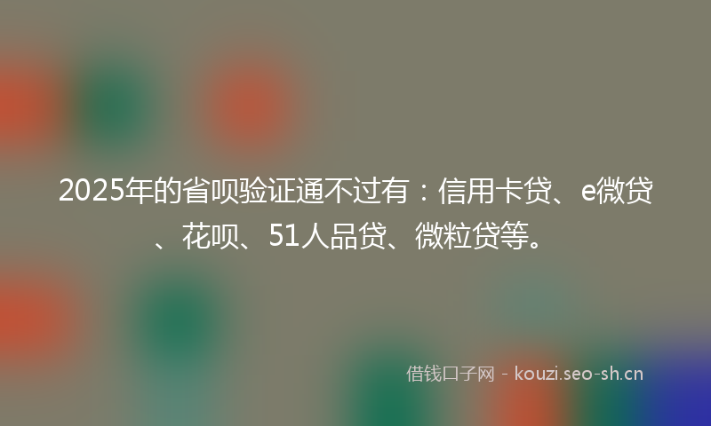 2025年的省呗验证通不过有:信用卡贷、e微贷、花呗、51人品贷、微粒贷等。
