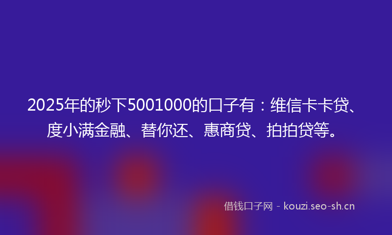 2025年的秒下5001000的口子有:维信卡卡贷、度小满金融、替你还、惠商贷、拍拍贷等。