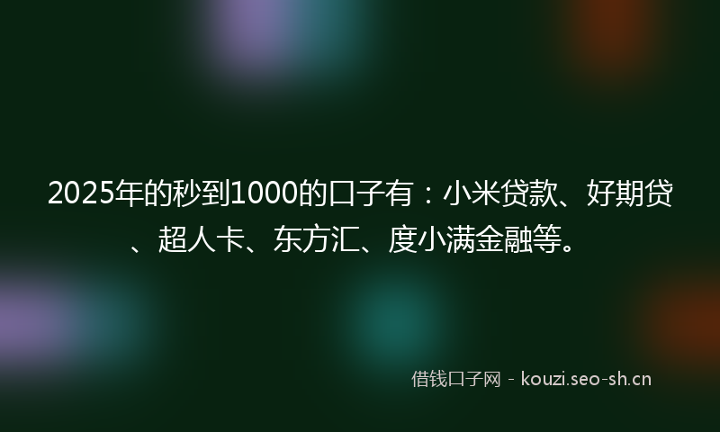 2025年的秒到1000的口子有：小米贷款、好期贷、超人卡、东方汇、度小满金融等。