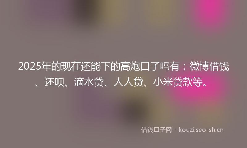 2025年的现在还能下的高炮口子吗有：微博借钱、还呗、滴水贷、人人贷、小米贷款等。