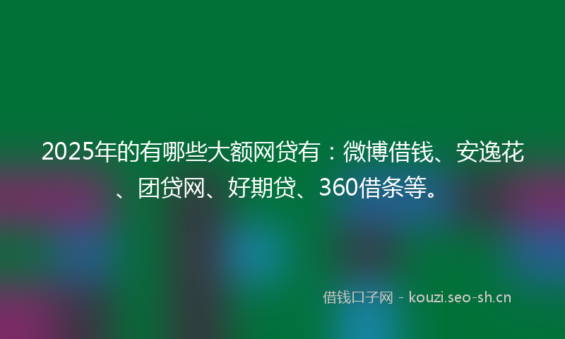 2025年的有哪些大额网贷有：微博借钱、安逸花、团贷网、好期贷、360借条等。