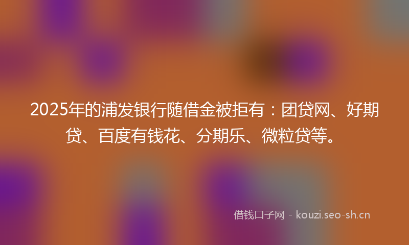 2025年的浦发银行随借金被拒有：团贷网、好期贷、百度有钱花、分期乐、微粒贷等。