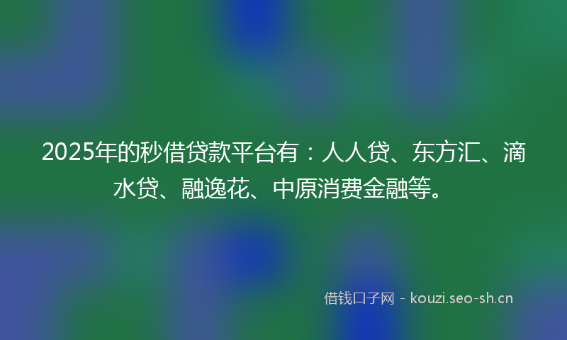2025年的秒借贷款平台有：人人贷、东方汇、滴水贷、融逸花、中原消费金融等。