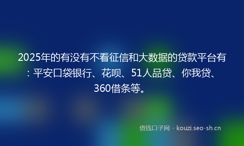 2025年的有没有不看征信和大数据的贷款平台有：平安口袋银行、花呗、51人品贷、你我贷、360借条等。