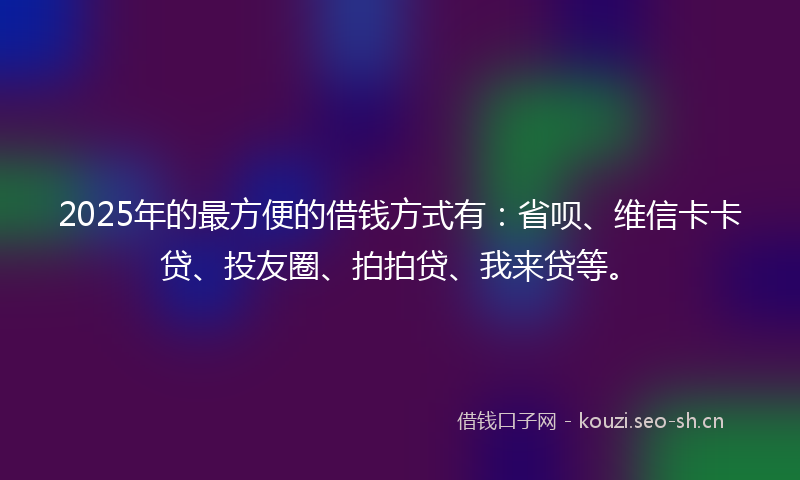 2025年的最方便的借钱方式有：省呗、维信卡卡贷、投友圈、拍拍贷、我来贷等。