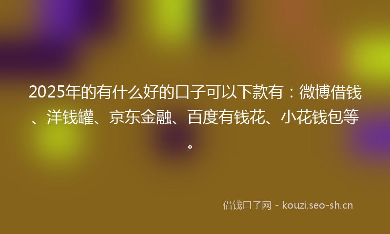 2025年的有什么好的口子可以下款有：微博借钱、洋钱罐、京东金融、百度有钱花、小花钱包等。
