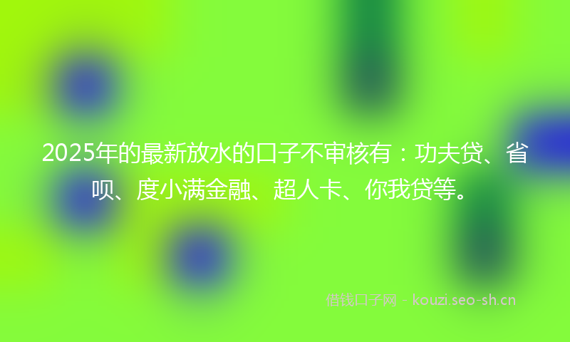 2025年的最新放水的口子不审核有：功夫贷、省呗、度小满金融、超人卡、你我贷等。