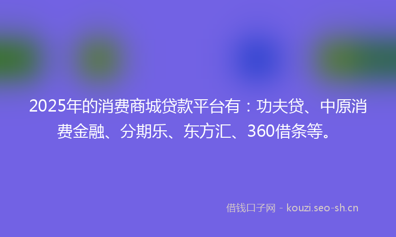 2025年的消费商城贷款平台有：功夫贷、中原消费金融、分期乐、东方汇、360借条等。
