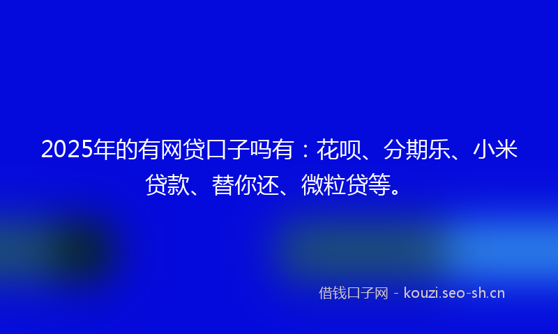 2025年的有网贷口子吗有：花呗、分期乐、小米贷款、替你还、微粒贷等。