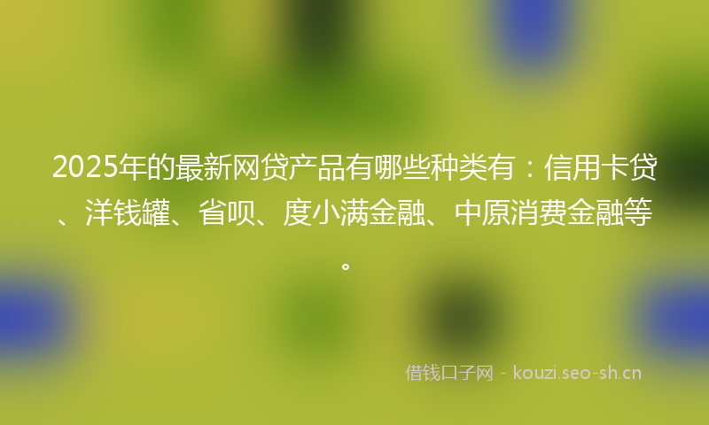 2025年的最新网贷产品有哪些种类有：信用卡贷、洋钱罐、省呗、度小满金融、中原消费金融等。
