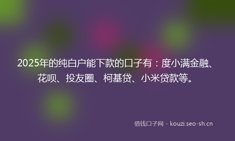 2025年的纯白户能下款的口子有：度小满金融、花呗、投友圈、柯基贷、小米贷款等。