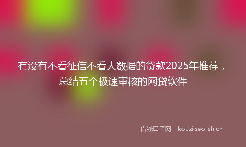 有没有不看征信不看大数据的贷款2025年推荐，总结五个极速审核的网贷软件