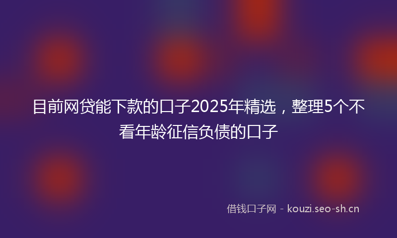 目前网贷能下款的口子2025年精选，整理5个不看年龄征信负债的口子