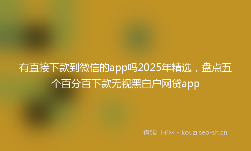 有直接下款到微信的app吗2025年精选,盘点五个百分百下款无视黑白户网贷app