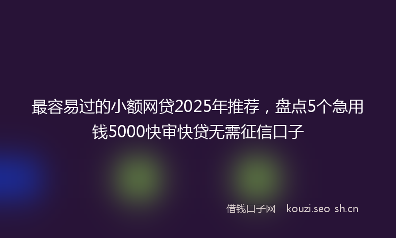 最容易过的小额网贷2025年推荐，盘点5个急用钱5000快审快贷无需征信口子