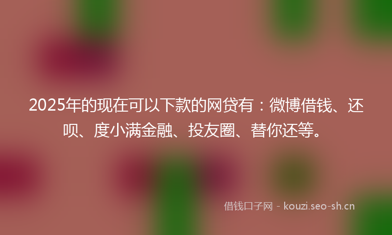 2025年的现在可以下款的网贷有：微博借钱、还呗、度小满金融、投友圈、替你还等。