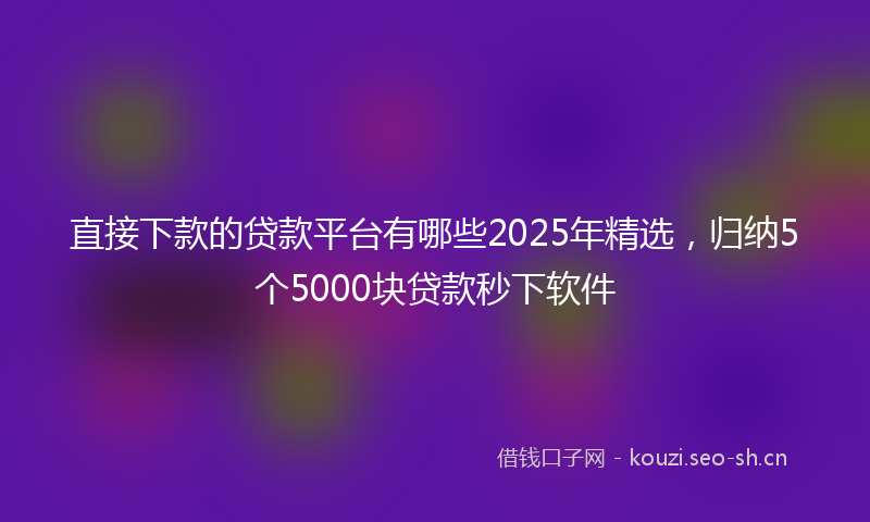 直接下款的贷款平台有哪些2025年精选，归纳5个5000块贷款秒下软件
