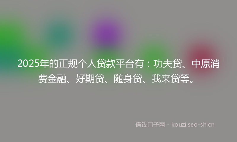 2025年的正规个人贷款平台有：功夫贷、中原消费金融、好期贷、随身贷、我来贷等。