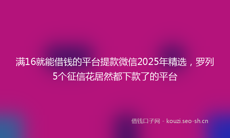 满16就能借钱的平台提款微信2025年精选，罗列5个征信花居然都下款了的平台