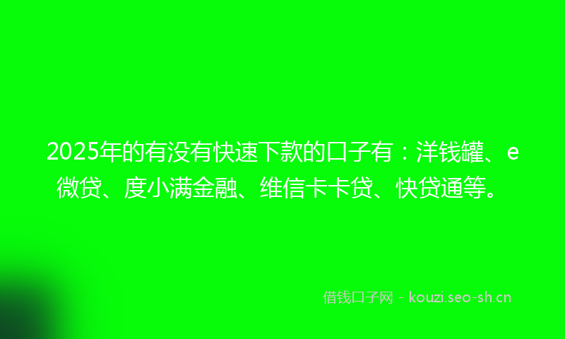 2025年的有没有快速下款的口子有：洋钱罐、e微贷、度小满金融、维信卡卡贷、快贷通等。